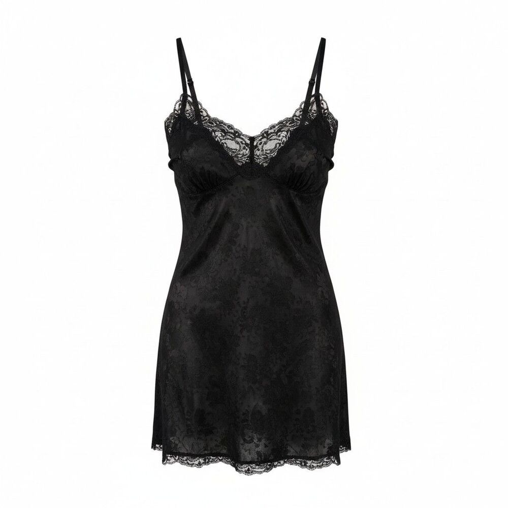 Victoria's Secret Gold Label Black Babydoll Dress Small Y2K 90s VTG Satin Slip